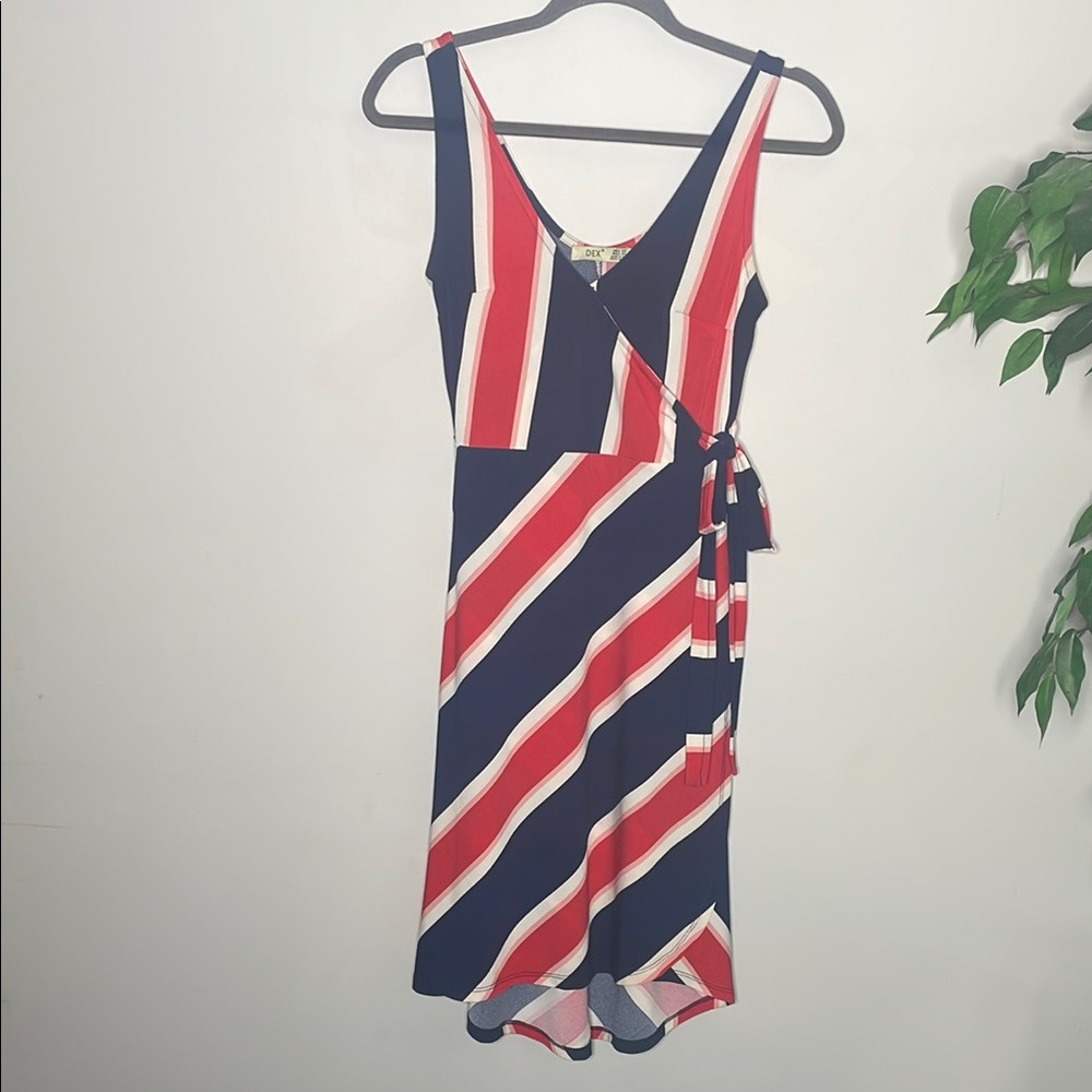 Dex Blue and White Asymmetrical V-Neck Sundress
